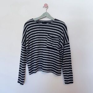 Lucky Brand Black and Gray Stripe Pocket Tee Long Sleeves